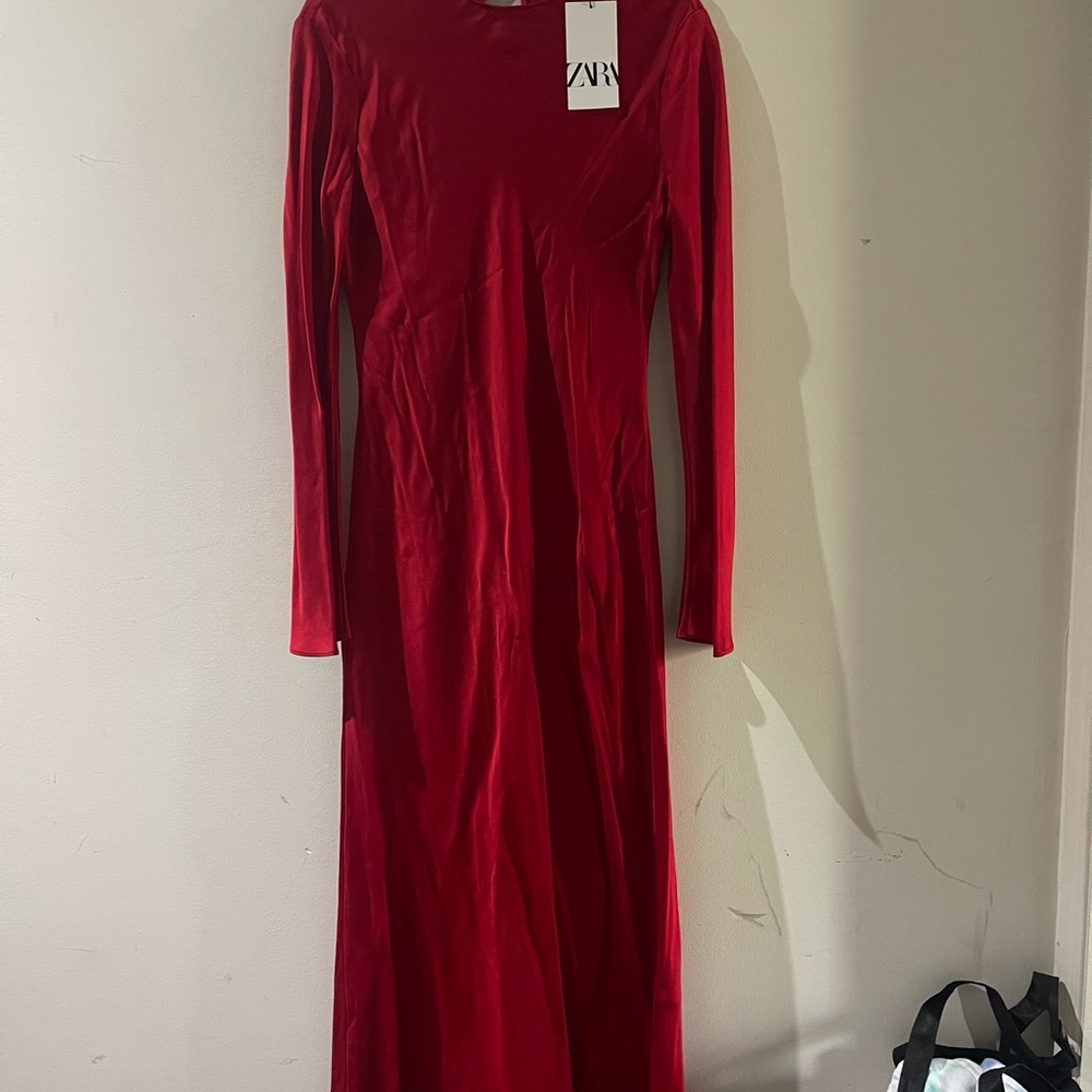 NWT Zara Vibrant Red Long Sleeve Dress